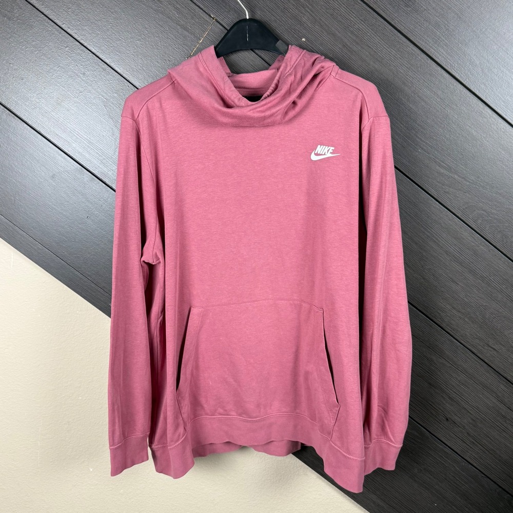 Nike Women's 1X Cowl Neck Hoodie Pink Oversized Lightweight Swoosh Pullover - Picture 1 of 5